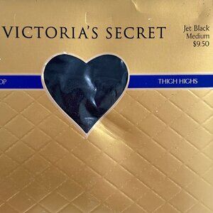 Victorias Secret Lace Top Thigh Highs Jet Black Medium Hosiery New Vintage